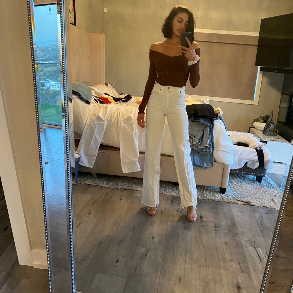 Zara wide leg white high rise jeans